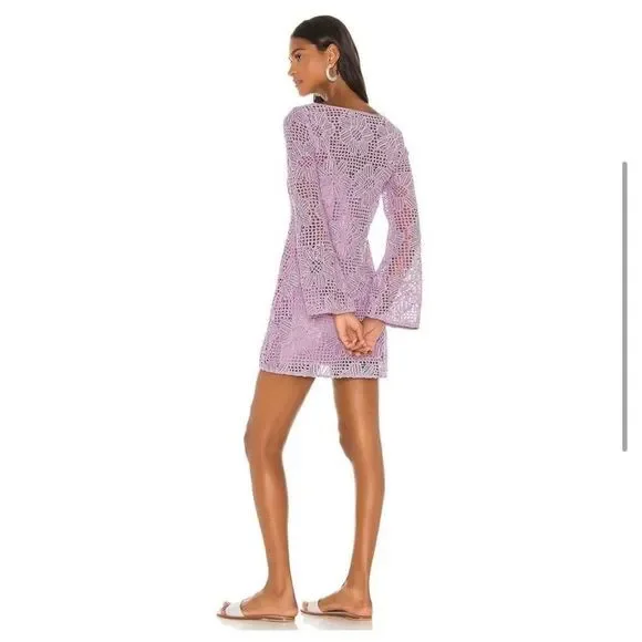 Majorelle Revolve Calvin Lavender Crochet Floral Pattern Crochet Bell Sleeve Dre - Picture 3 of 10